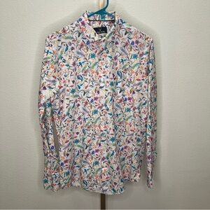 Allen Solly Button Down Linen Cotton Multi Color floral & Bird 39